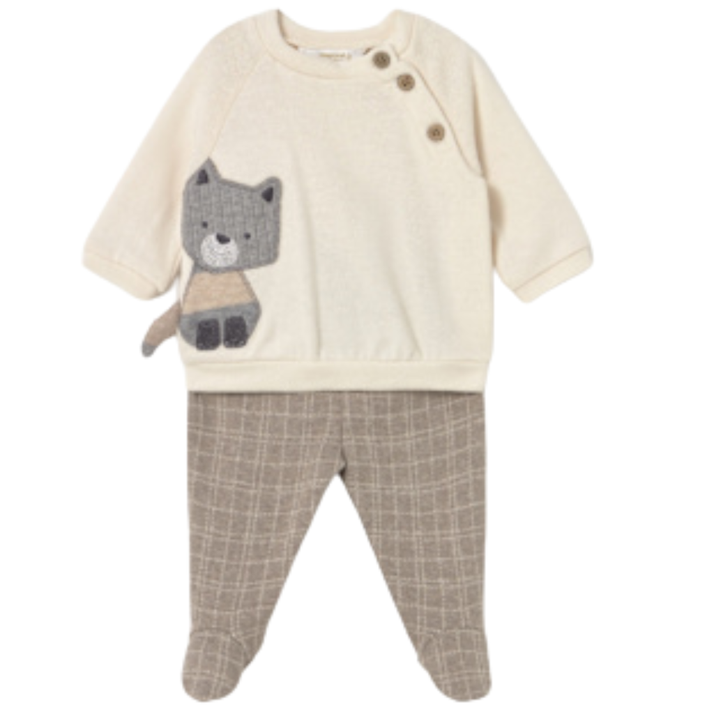 Boy's LS Racoon Applique Top w/Joggers Seasame