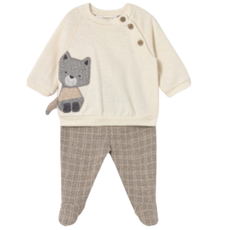 Boy's LS Racoon Applique Top w/Joggers Seasame