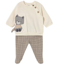 Boy's LS Racoon Applique Top w/Joggers Seasame