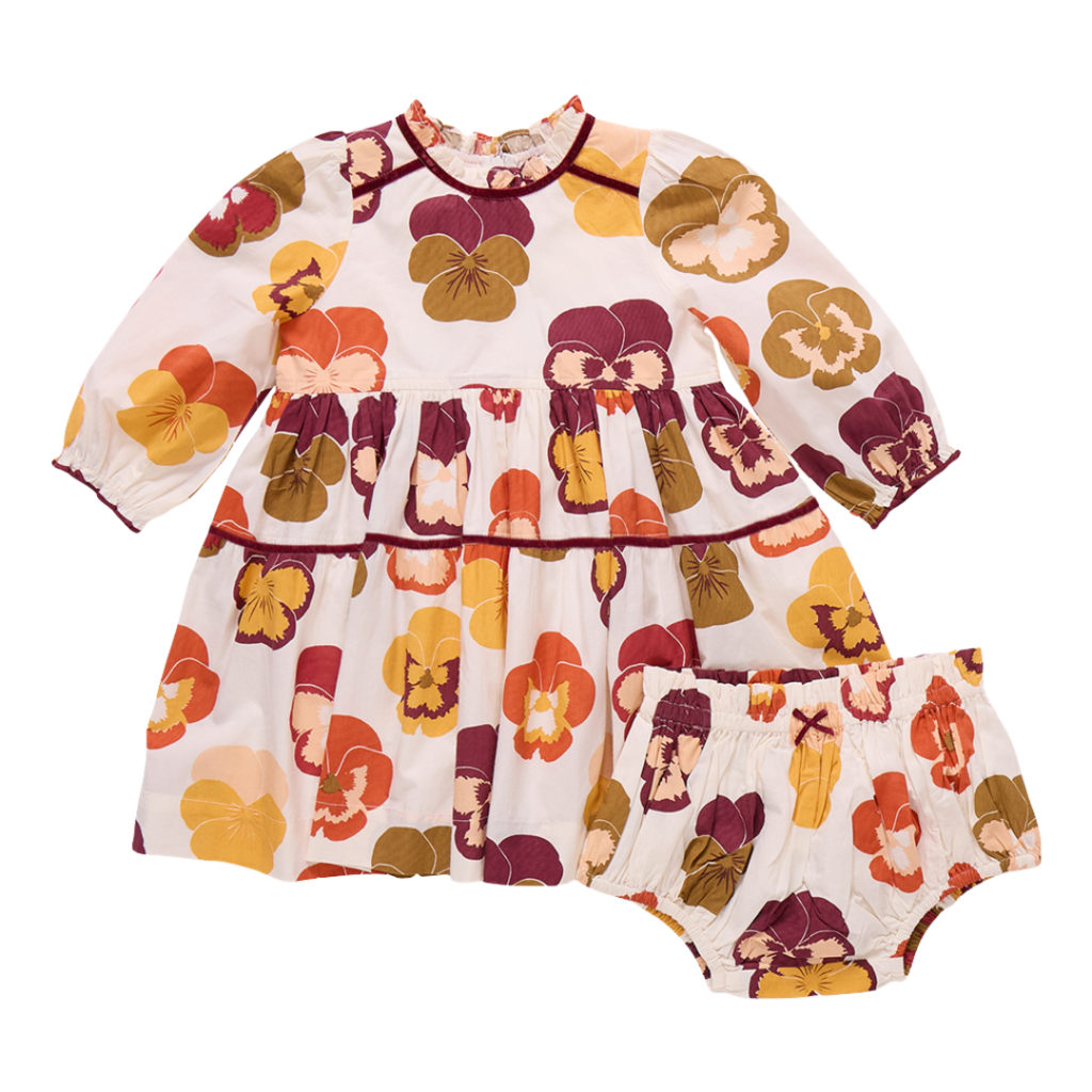PINK CHICKEN baby girls charlie dress set - autumn pansies