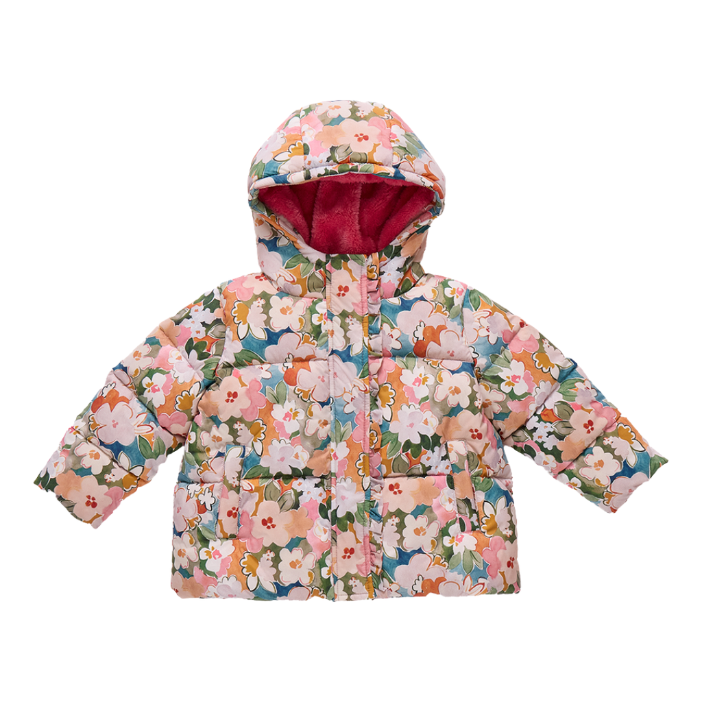 PINK CHICKEN girls ruffle pete puffer - watercolor floral