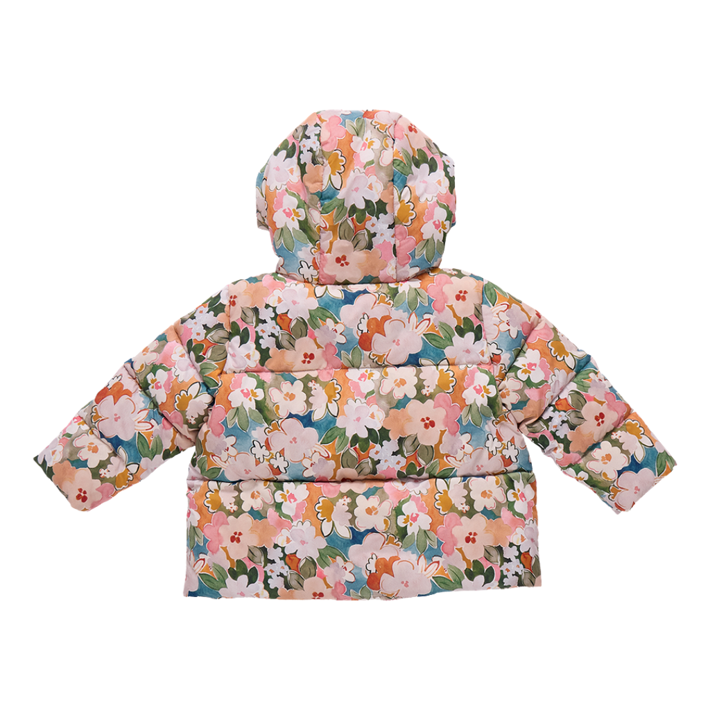 PINK CHICKEN girls ruffle pete puffer - watercolor floral