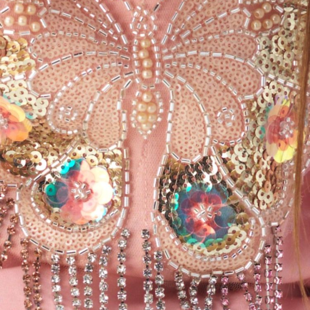 ROCKWILDE PINK HOODIE W/BUTTERFLY PATCH W/BEAD FRINGE