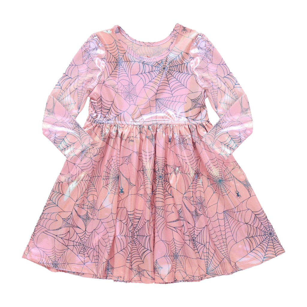 PINK CHICKEN girls lame steph dress - pink spider web
