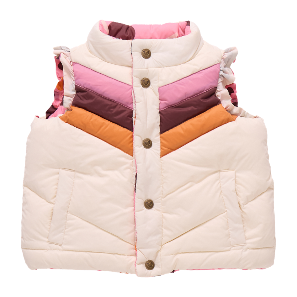 PINK CHICKEN girls reversible ruffle ellis vest - cream stripe