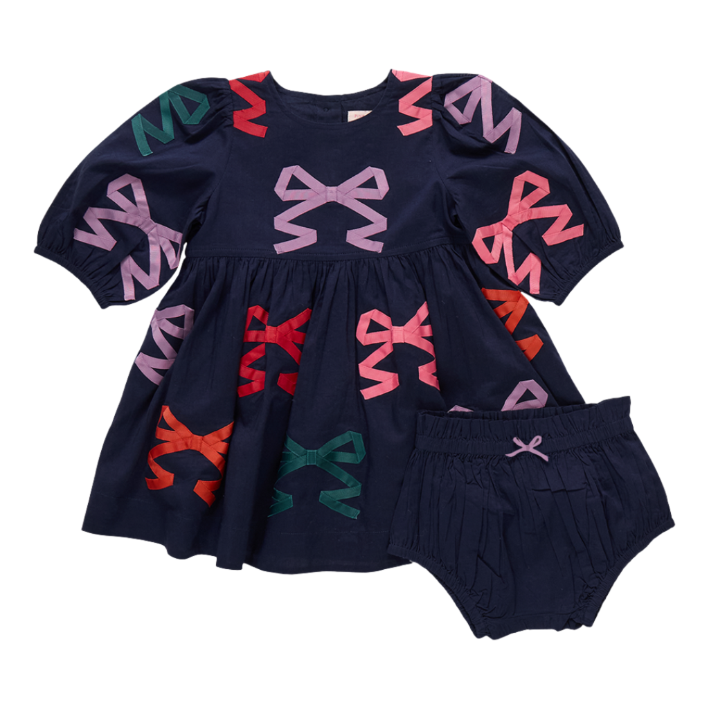 PINK CHICKEN baby girls brooke dress set - multi bow applique
