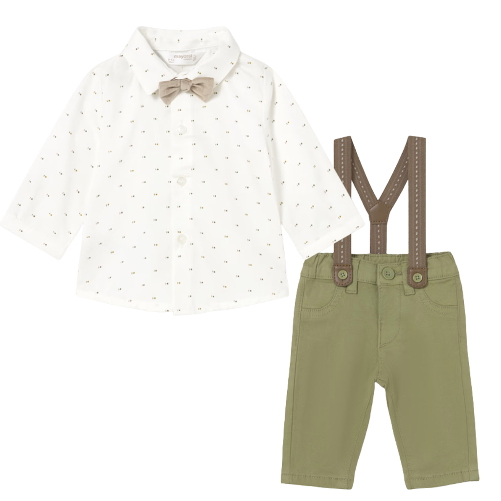 Boy's L/S Shirt w/Suspender Pants Olive