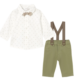 Boy's L/S Shirt w/Suspender Pants Olive