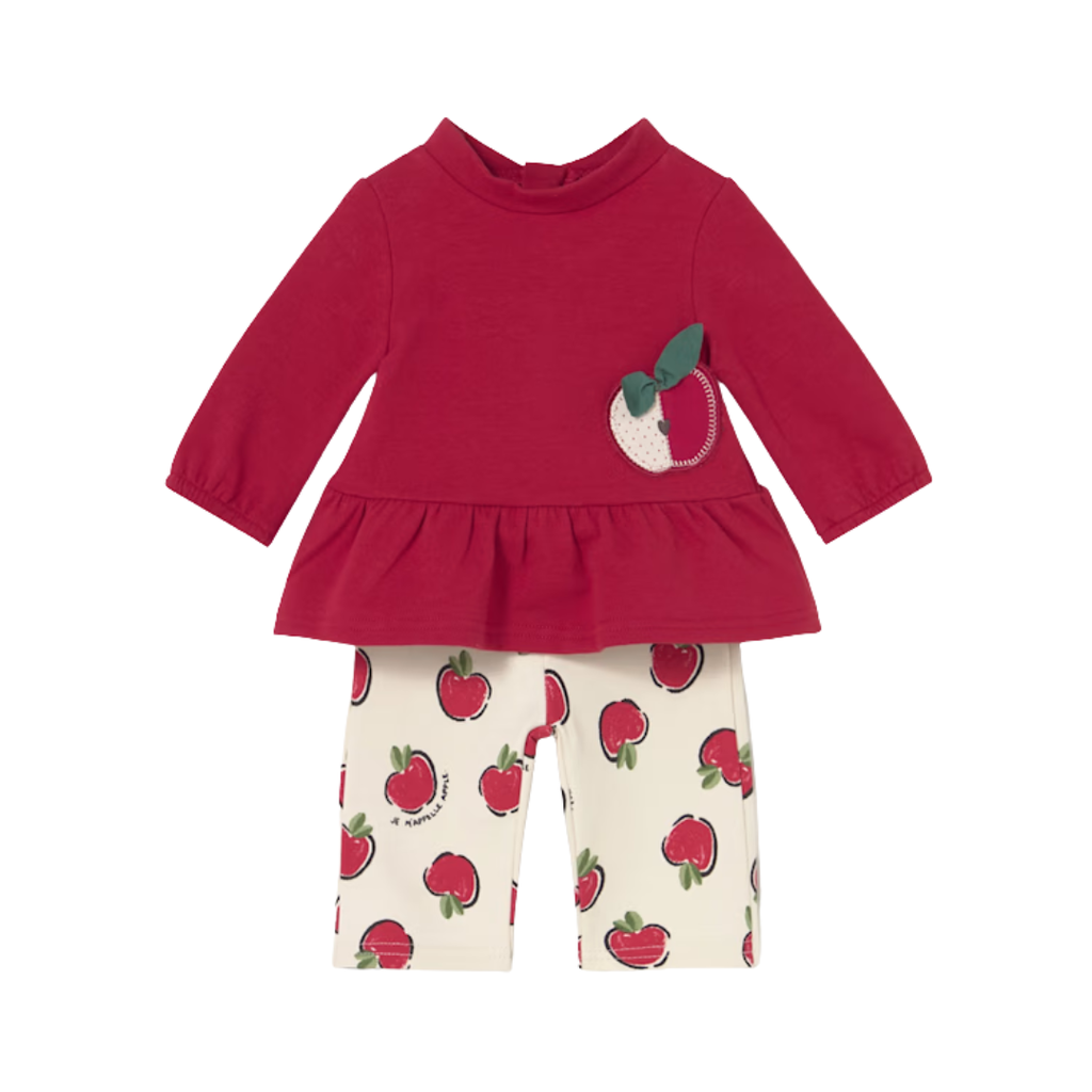 Girl's LS Red Top w/Pants-Apples