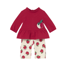 Girl's LS Red Top w/Pants-Apples