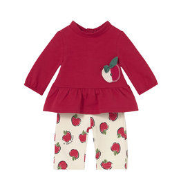Girl's LS Red Top w/Pants-Apples