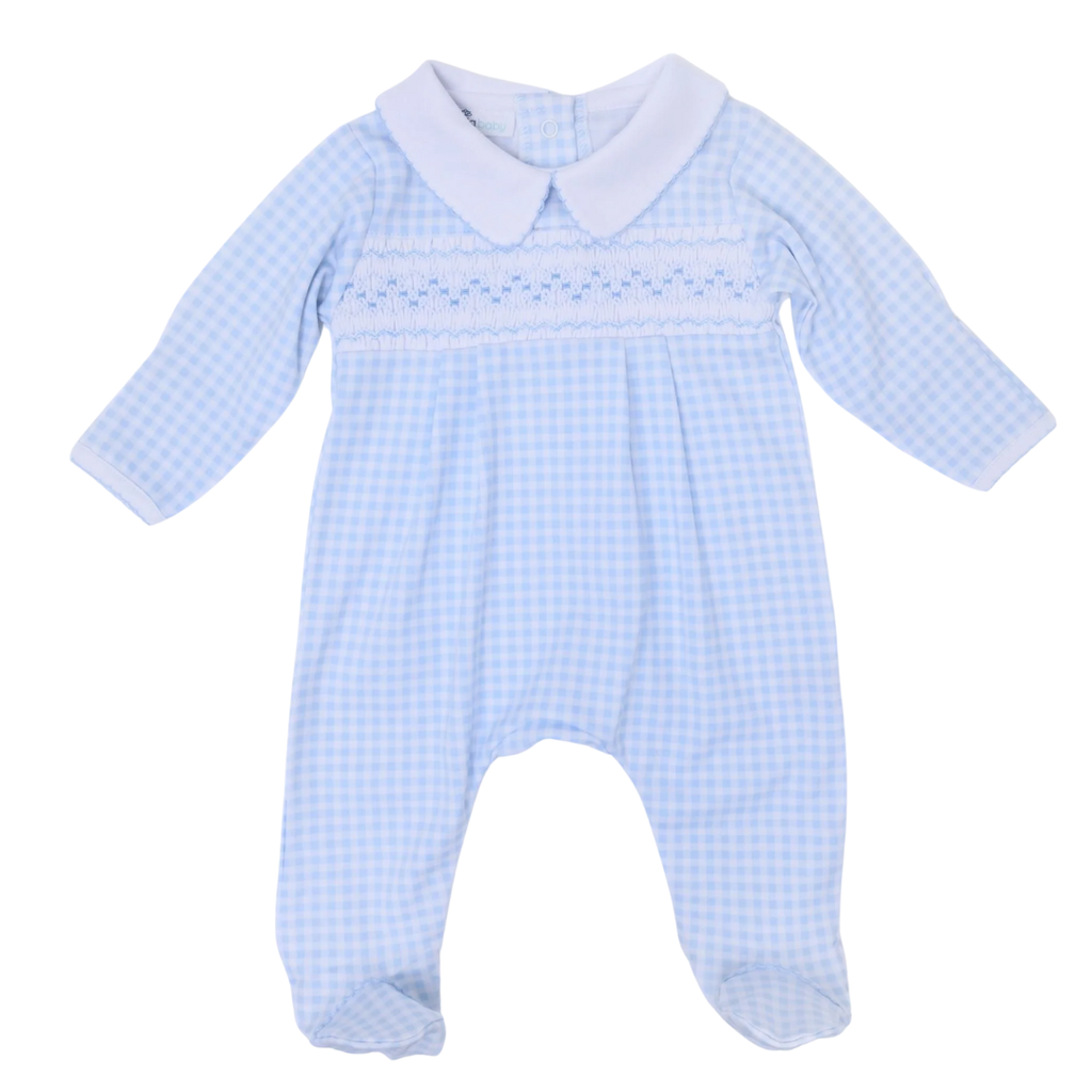 MAGNOLIA BABY MINI CHECKS SMOCKED COLLARED BOY FOOTIE