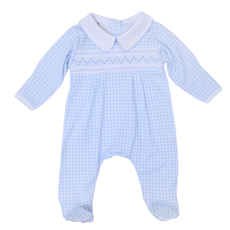 MAGNOLIA BABY MINI CHECKS SMOCKED COLLARED BOY FOOTIE