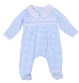 MAGNOLIA BABY MINI CHECKS SMOCKED COLLARED BOY FOOTIE