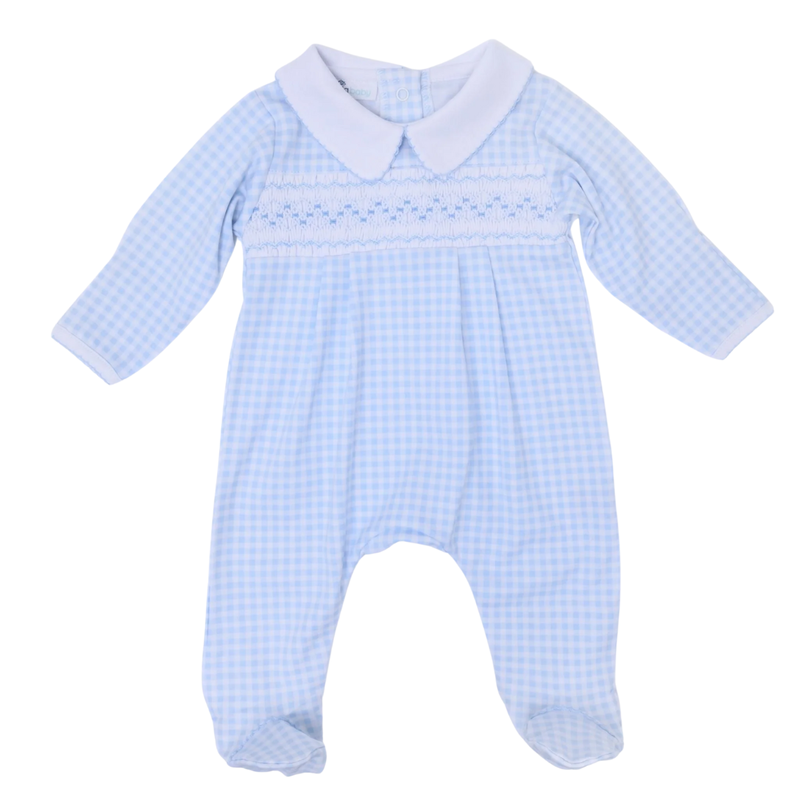 MAGNOLIA BABY MINI CHECKS SMOCKED COLLARED BOY FOOTIE