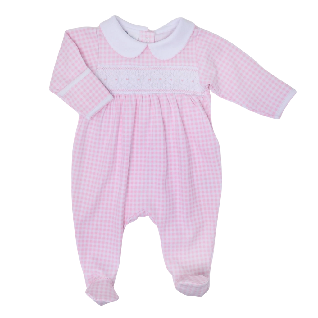 MAGNOLIA BABY MINI CHECKS SMOCKED COLLARED GIRL FOOTIE