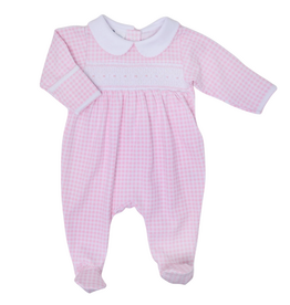 MAGNOLIA BABY MINI CHECKS SMOCKED COLLARED GIRL FOOTIE
