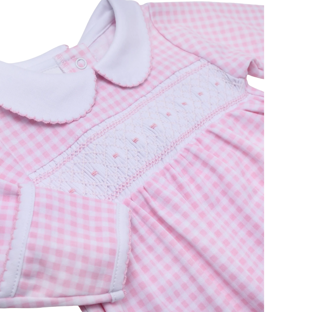 MAGNOLIA BABY MINI CHECKS SMOCKED COLLARED GIRL FOOTIE