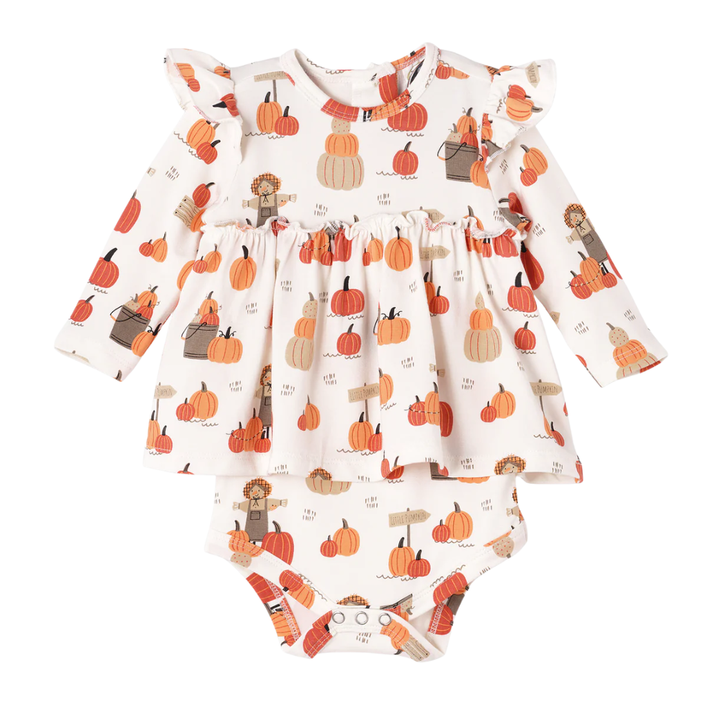 TESA BABE GIRL'S PUMPKIN PATCH SKIRTED BODYSUIT