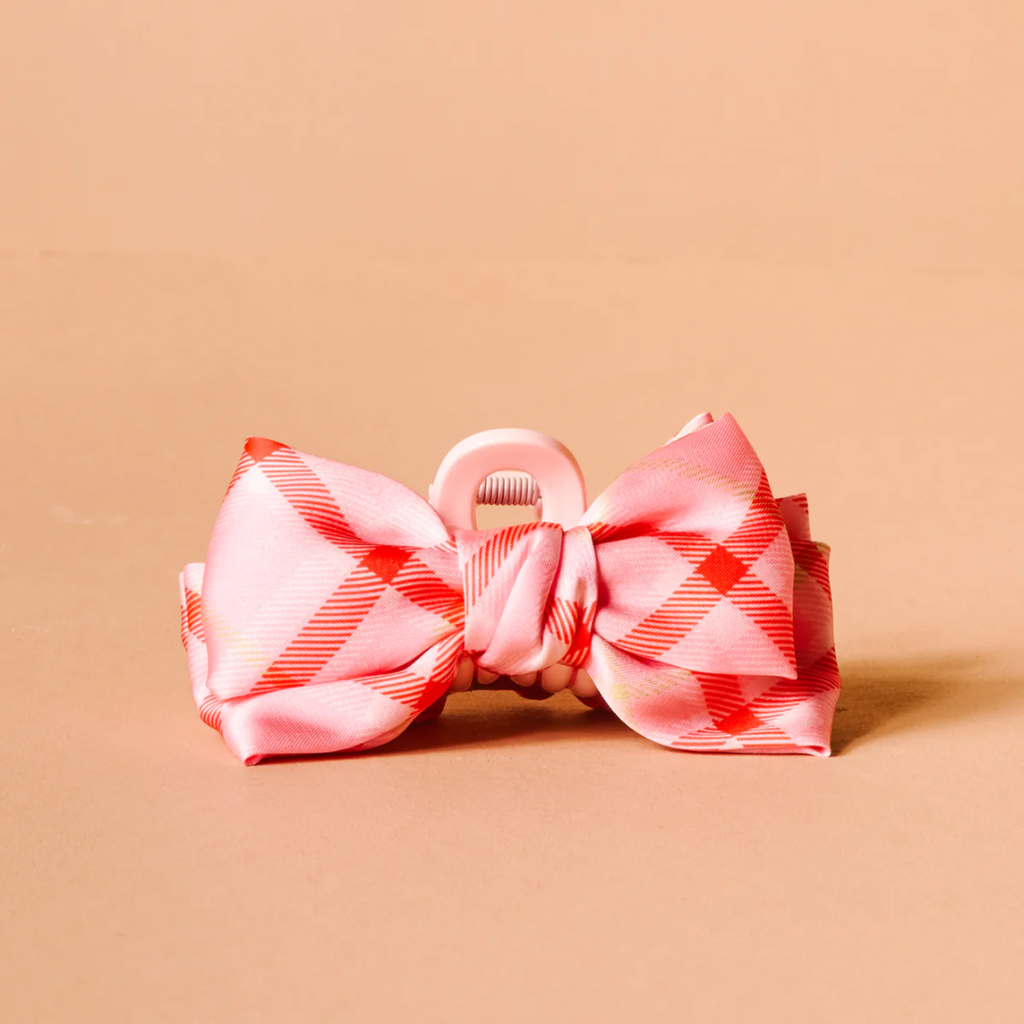 THE DARLING EFFECT FESTIVE PLAID MINI SATIN BOW CLAW CLIP