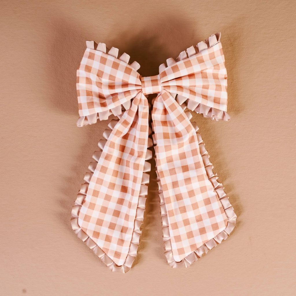 THE DARLING EFFECT FANCY FRILL HAIR BOW-MAPLE GINGHAM