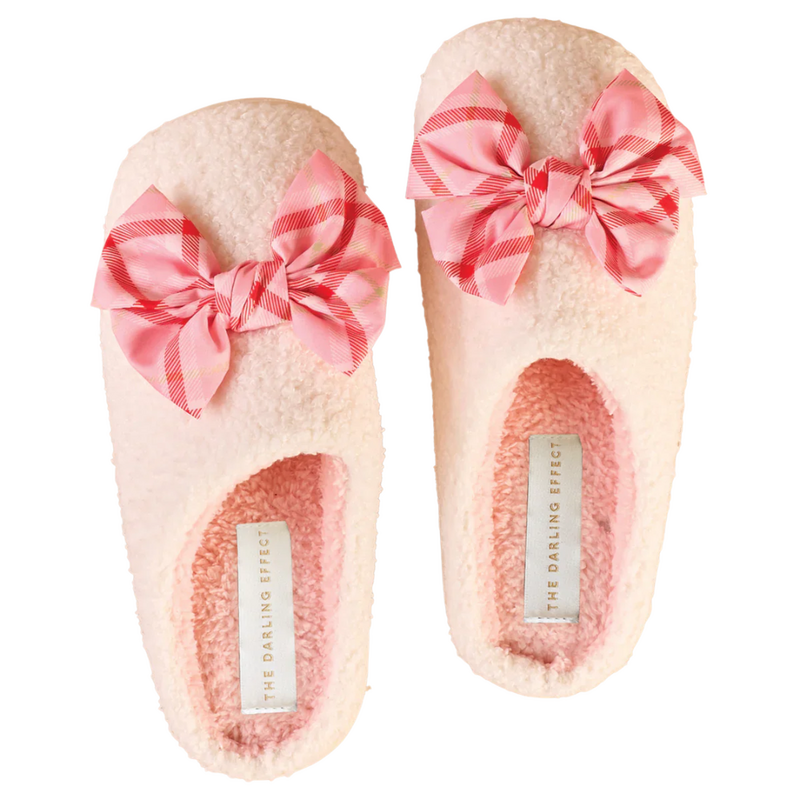 THE DARLING EFFECT FUZZY SLIPPERS-BETTY BOW FESTIVE PLAID