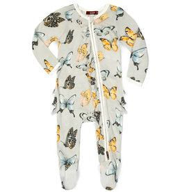 MILKBARN BAMBOO RUFFLE ZIPPER FOOTED ROMPER BUTTERFLY