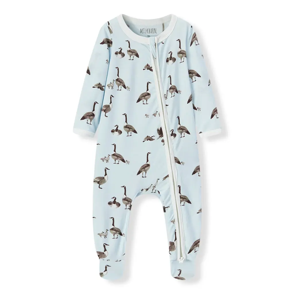 MILKBARN LUXE STRETCH ZIPPER FOOTED ROMPER  GOOSE