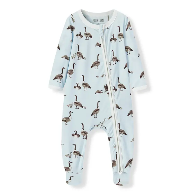 MILKBARN LUXE STRETCH ZIPPER FOOTED ROMPER  GOOSE