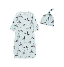 MILKBARN LUXE STRETCH NB GOWN & HAT SET GOOSE