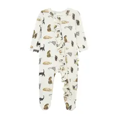 MILKBARN COTTON STRETCH RUFFLE FOOTED ROMPER CAT