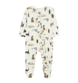 MILKBARN COTTON STRETCH RUFFLE FOOTED ROMPER CAT