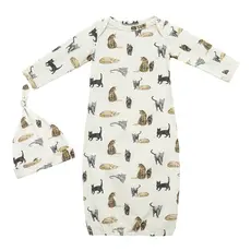 MILKBARN COTTON STRETCH NB GOWN & HAT SET CAT