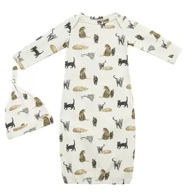 MILKBARN COTTON STRETCH NB GOWN & HAT SET CAT