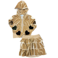 ROCKWILDE GIRL'S JACKET AND SKIRT SET W/HEARTS ON SLEEVE BROWN