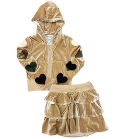ROCKWILDE GIRL'S JACKET AND SKIRT SET W/HEARTS ON SLEEVE BROWN