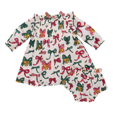 PINK CHICKEN baby girls jaipur dress set- christmas bows and bells