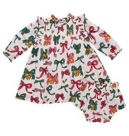 PINK CHICKEN baby girls jaipur dress set- christmas bows and bells