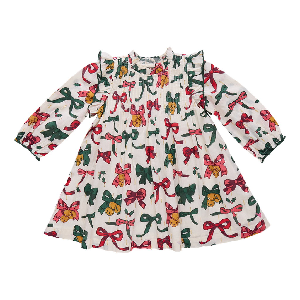 PINK CHICKEN girls jaipur dress - christmas bows and bells