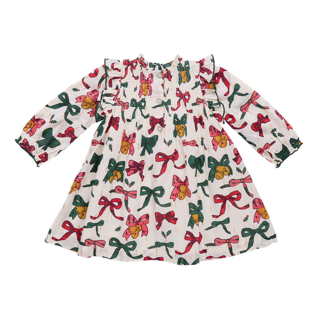 PINK CHICKEN girls jaipur dress - christmas bows and bells