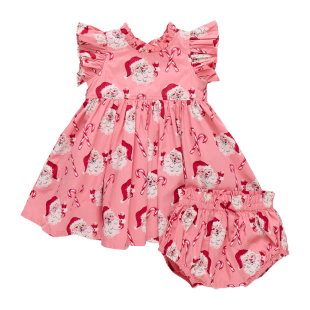 PINK CHICKEN baby girls jennifer dress set - pink candy cane santa