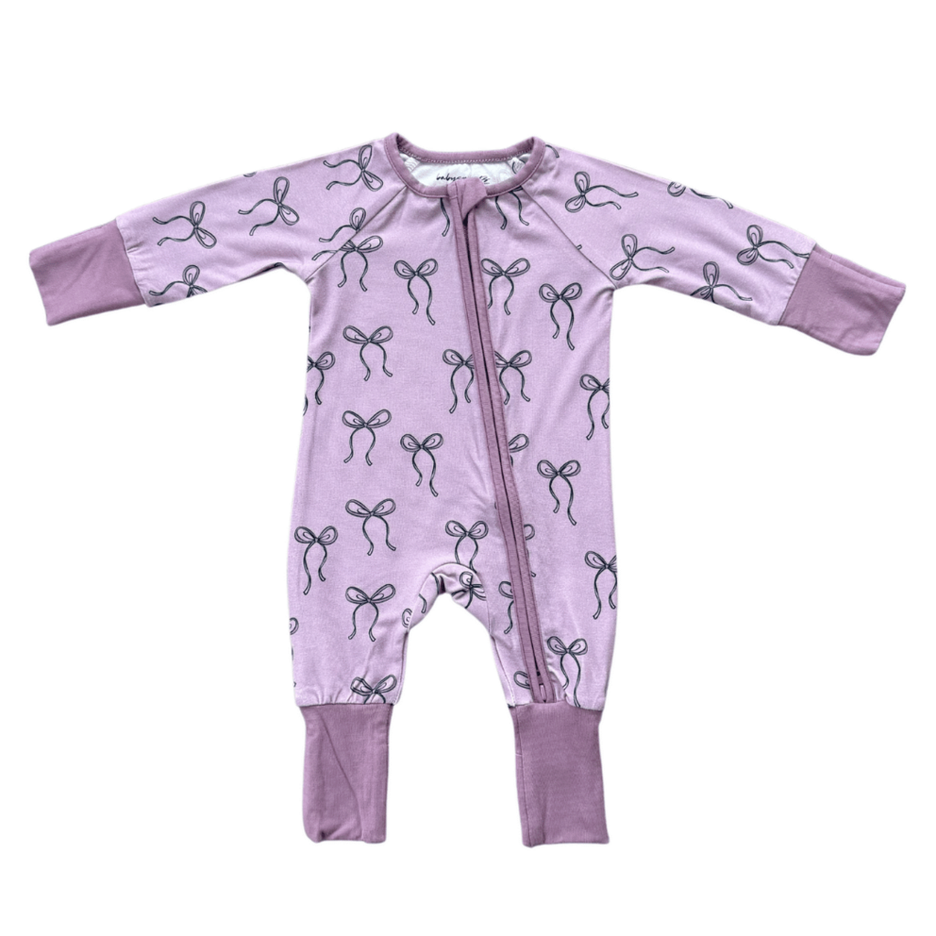 BABYSPROUTS LONG SLEEVE ZIP ROMPER - HAIR BOW