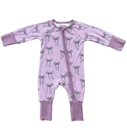 BABYSPROUTS LONG SLEEVE ZIP ROMPER - HAIR BOW