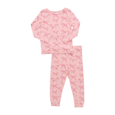 PINK CHICKEN kids bamboo pj set - candy cane bows