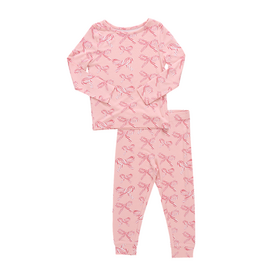 PINK CHICKEN kids bamboo pj set - candy cane bows