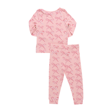 PINK CHICKEN kids bamboo pj set - candy cane bows