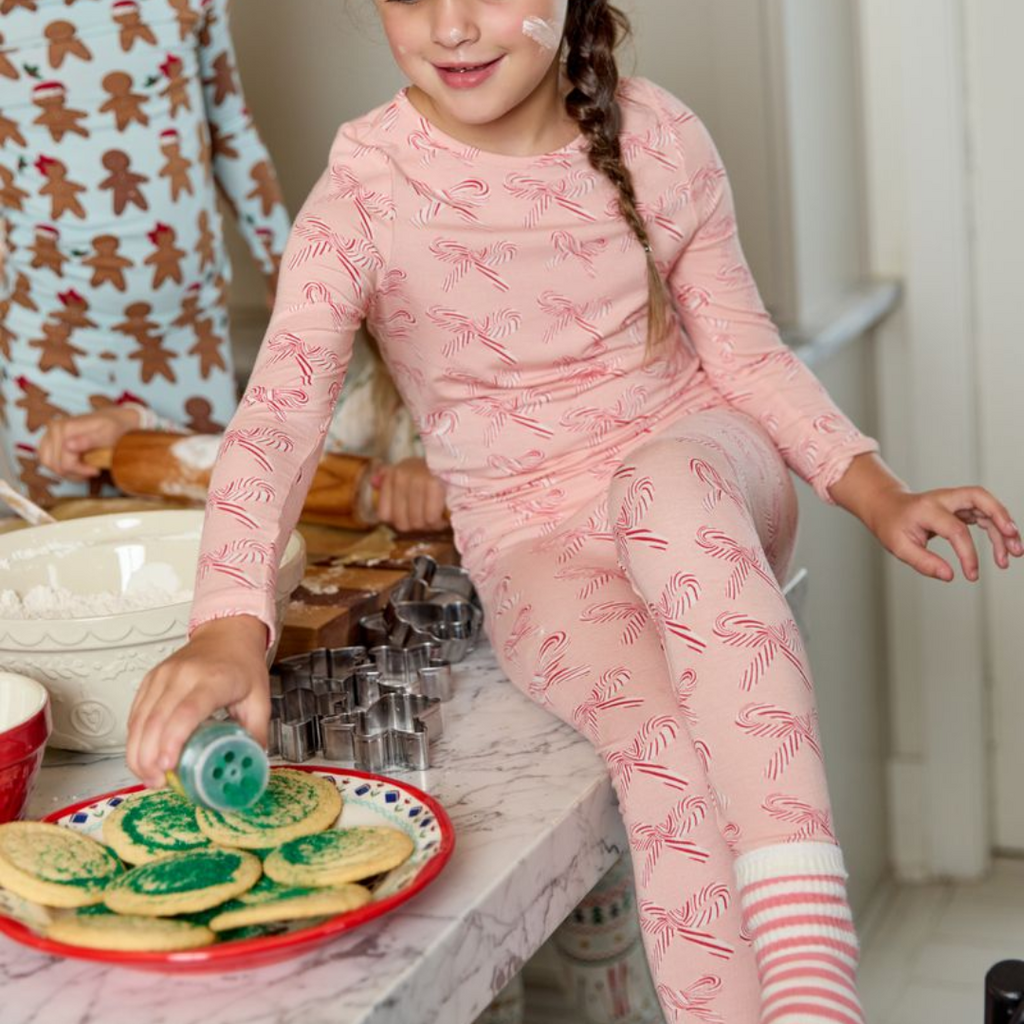 PINK CHICKEN kids bamboo pj set - candy cane bows
