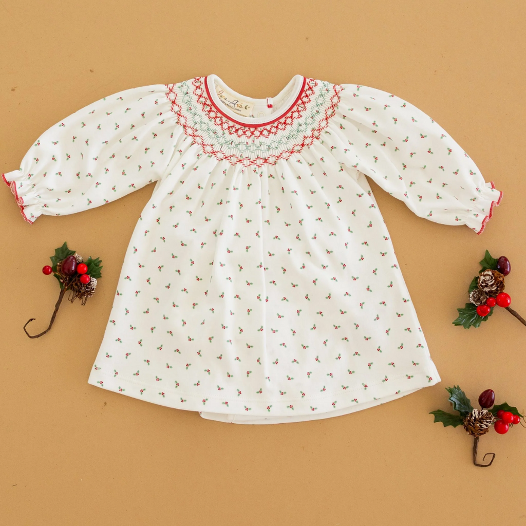 LUNA+ARLO WINTER BERRIES SMOCKED L/S DRESS