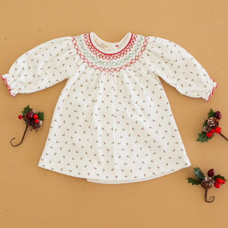 LUNA+ARLO WINTER BERRIES SMOCKED L/S DRESS