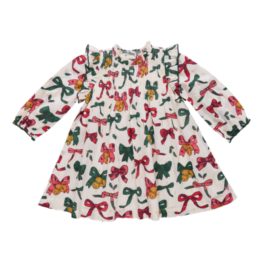 PINK CHICKEN girls jaipur dress - christmas bows and bells